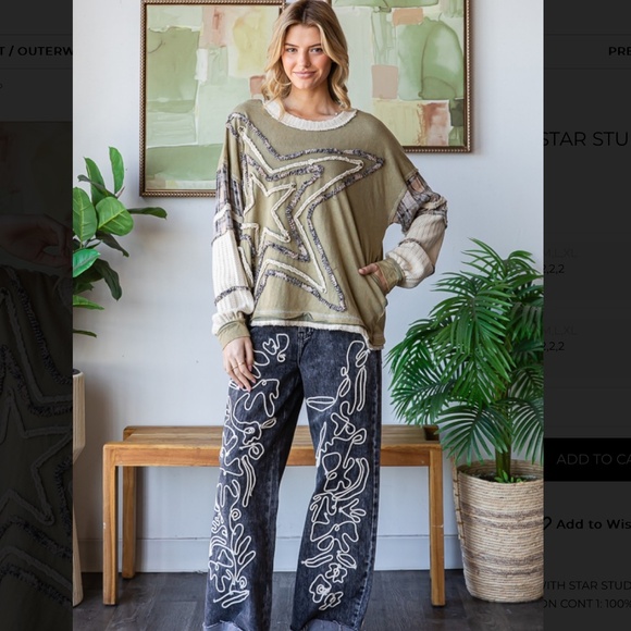 Oli and Hali “ San Juan” Oli & Hali Mixed Fabric Star Patch Top SR25 - Picture 6 of 7